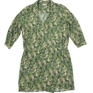 Cabi Size M Green Jungle Print Faux Wrap Dress Green White Palm Rayon